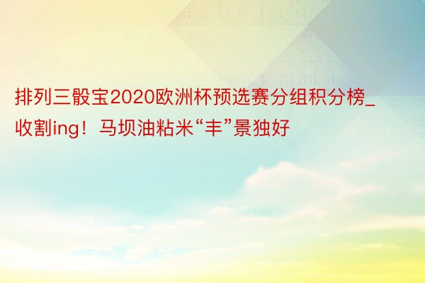 排列三骰宝2020欧洲杯预选赛分组积分榜_收割ing！马坝油粘米“丰”景独好