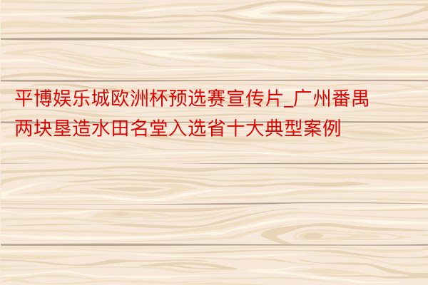 平博娱乐城欧洲杯预选赛宣传片_广州番禺两块垦造水田名堂入选省十大典型案例