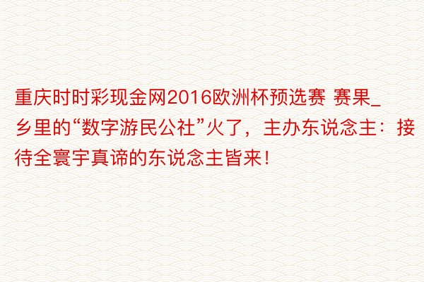 重庆时时彩现金网2016欧洲杯预选赛 赛果_乡里的“数字游民公社”火了，主办东说念主：接待全寰宇真谛的东说念主皆来！