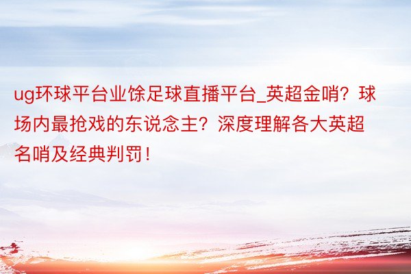 ug环球平台业馀足球直播平台_英超金哨？球场内最抢戏的东说念主？深度理解各大英超名哨及经典判罚！