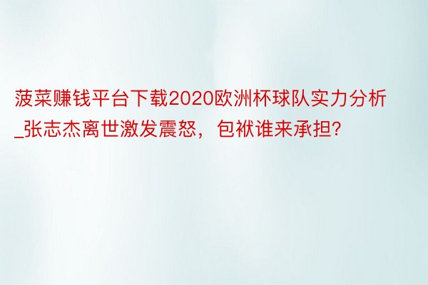 菠菜赚钱平台下载2020欧洲杯球队实力分析_张志杰离世激发震怒，包袱谁来承担？