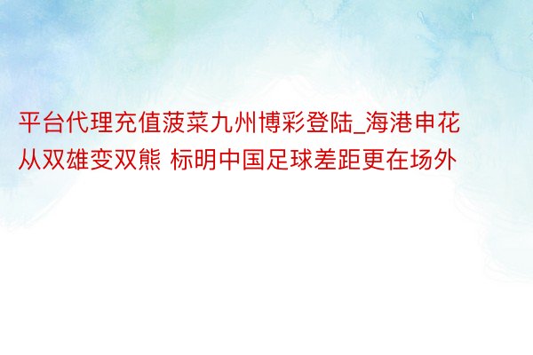 平台代理充值菠菜九州博彩登陆_海港申花从双雄变双熊 标明中国足球差距更在场外