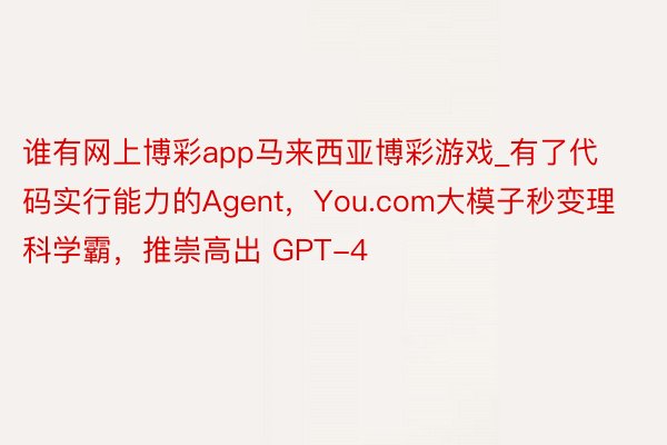 谁有网上博彩app马来西亚博彩游戏_有了代码实行能力的Agent，You.com